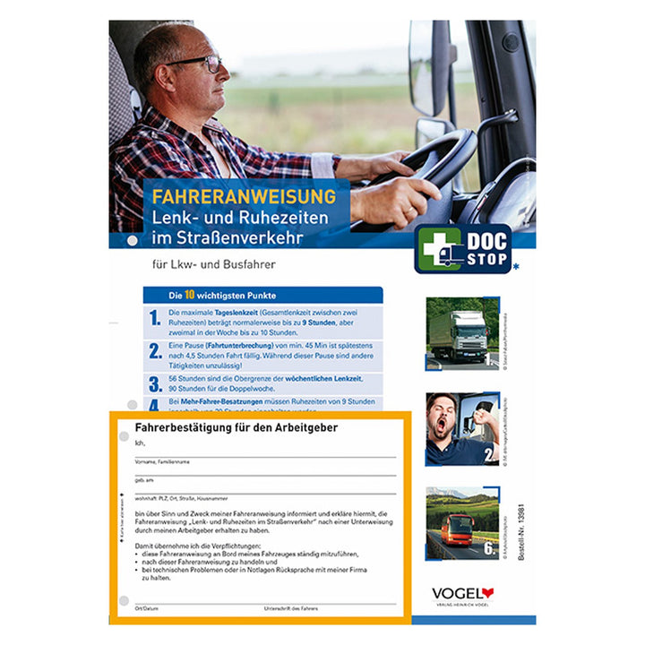 10er Pack Fahreranweisungen Lenk- und Ruhezeiten Anweisung Anordnung Verhaltensregeln LKW