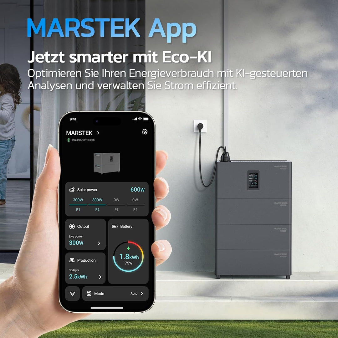 MARSTEK All-in-One Balkonkraftwerk mit Speicher,4 MPPT 2400W Solareingang, 6000 Ladezyklen, LFP Akku