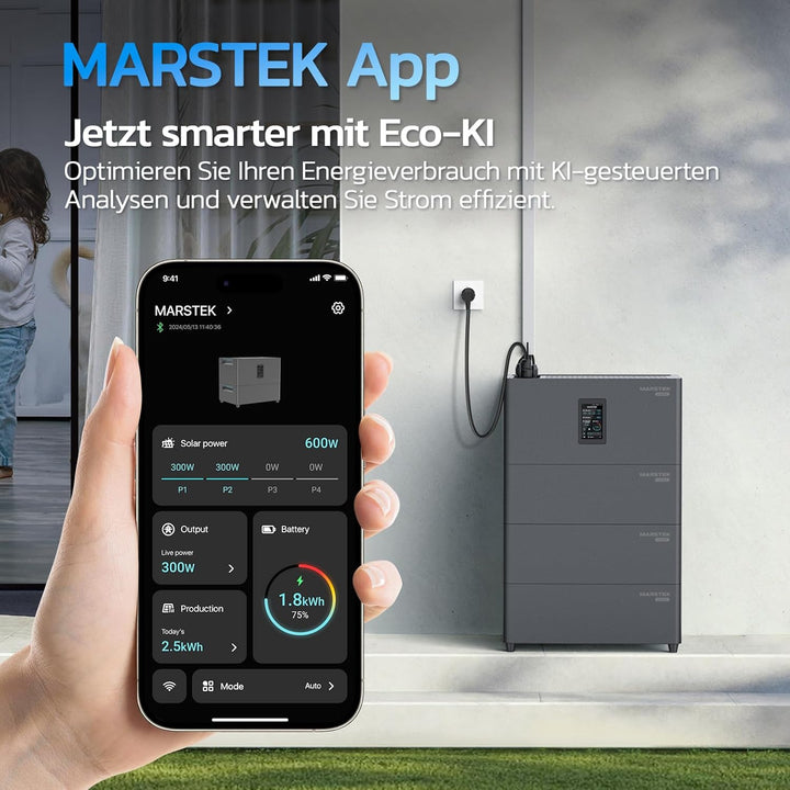MARSTEK All-in-One Balkonkraftwerk mit Speicher,4 MPPT 2400W Solareingang, 6000 Ladezyklen, LFP Akku