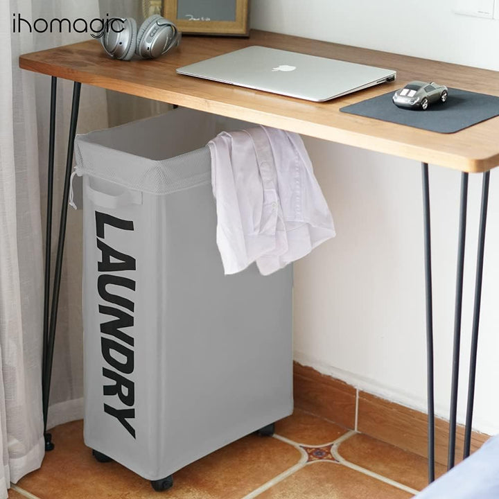 IHOMAGIC 62L Schmale Wäschesack mit Rollen - Hoher Wäschekorb mit Abnehmbaren Wäschesäcken, Grossen