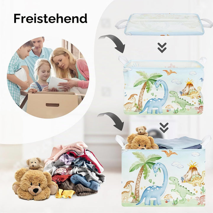 Dinosaurier Kinder Wäschekorb Faltbar für Jungen Mädchen Gross Kleidung Spielzeug Aufbewahrungskorb