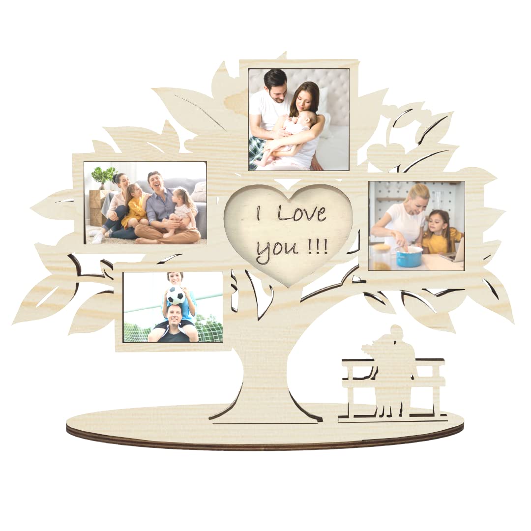 Pekiedo Bilderrahmen Lebensbaum aus Holz, Mehrfach-Bilderrahmen Love You, Geschenkidee für Freundin,