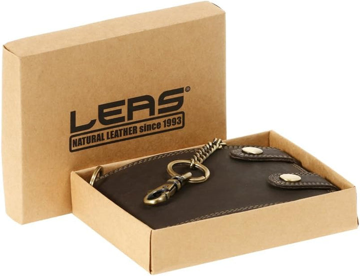 LEAS Bikerkombi- & Truckerbörse MCL im Vintage-Stil in Echt-Leder mit Kette, braun Chain-Series
