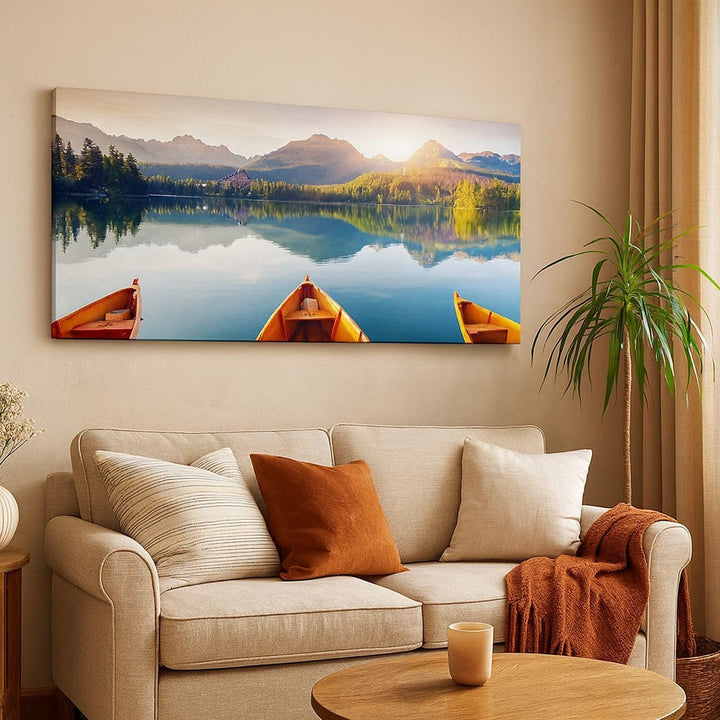 Wandbilder Dekoration Wohnzimmer See Natur Panorama Bilder auf Leinwand 120x50cm Leinwandbild mit Ra