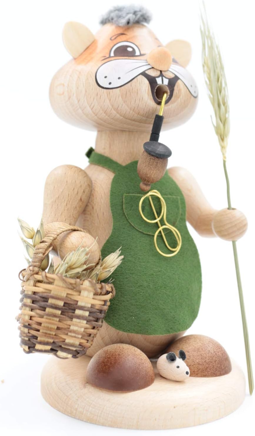 Kuhnert - Erzgebirgische Holzkunst Räuchermann Räucherfigur Hamster 18cm - Urhamster Mann, Urhamster