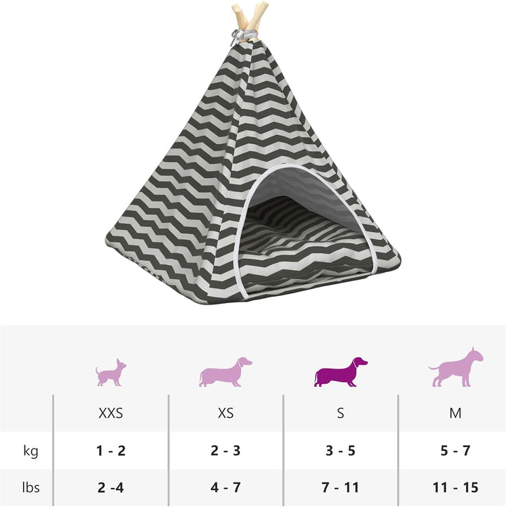 Haustier-Tipi mit Kissen Weiss Grau 60 x 60 x 70 cm, waschbares Kuschelbett für Katzen und Hunde, St