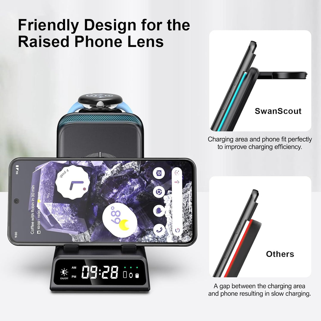 Induktive Ladestation für Google Pixel Watch 3/2, 3 in 1 Kabellose Ladegerät für Google Pixel 9a/9/8