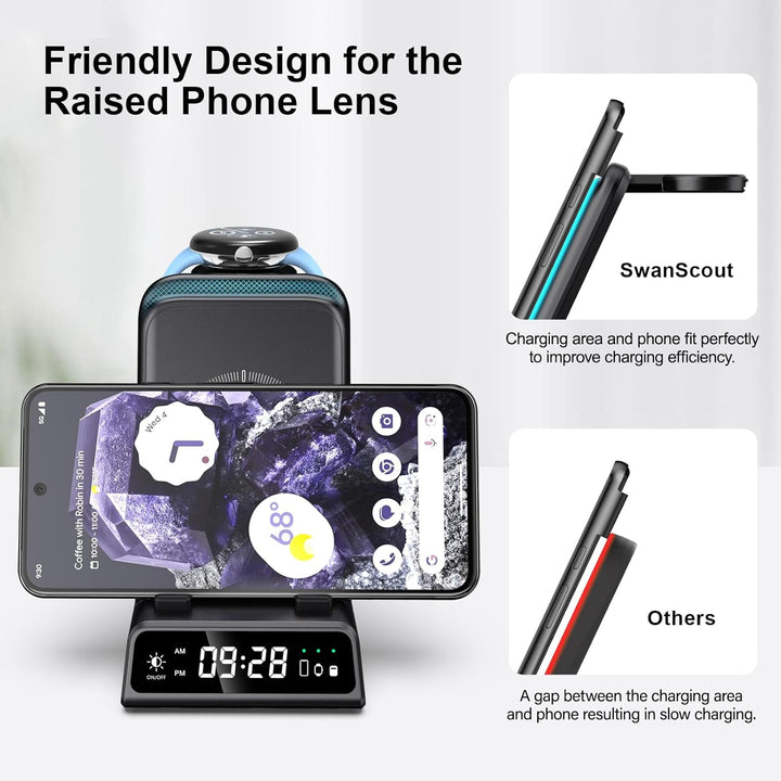 Induktive Ladestation für Google Pixel Watch 3/2, 3 in 1 Kabellose Ladegerät für Google Pixel 9a/9/8