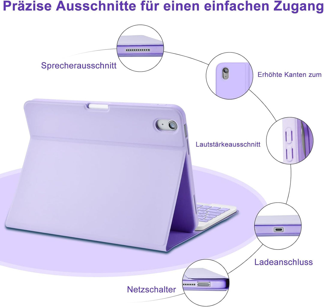 MMK Hülle mit Tastatur für iPad 10 Generation 2022(11/10.9 Zoll)/A16 11 Generation 2025, Abnehmbare