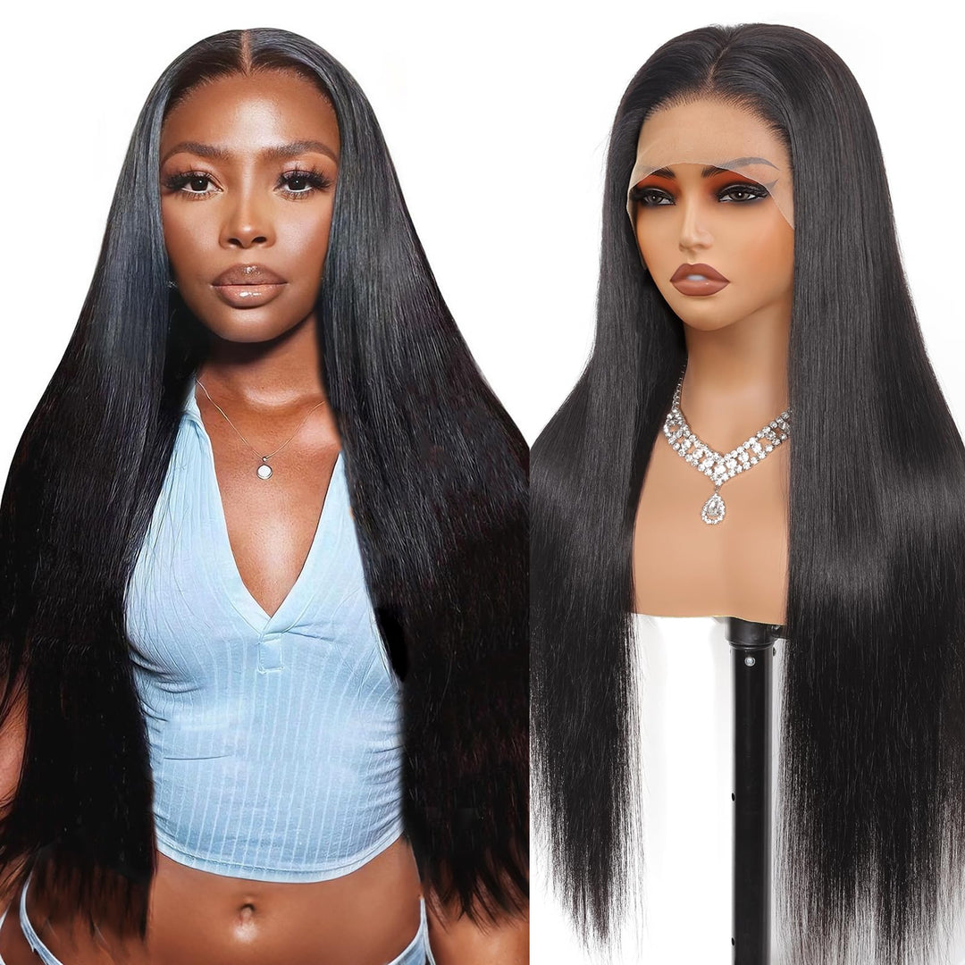 Echthaar Perücke 200% Dichte Straight Perücken Echthaar Damen, 13x4 Transparent Lace Front Human Hai