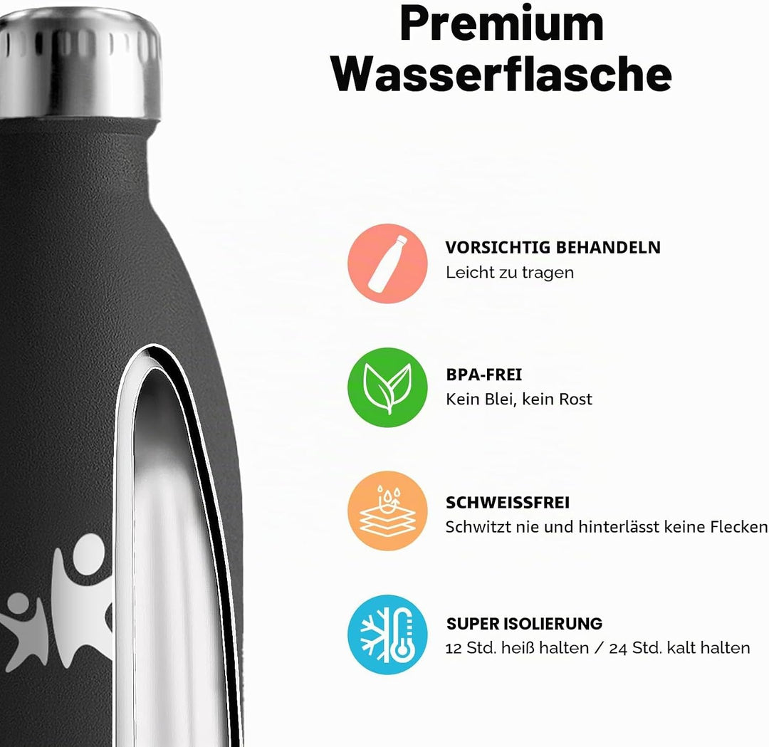 Trinkflasche Edelstahl, Trinkflasche 1l, BPA-Freie, Isolierflasche Doppelwandig, Trinkflasche Sport,