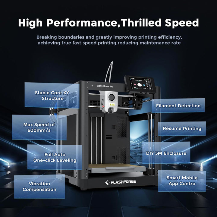 FLASHFORGE Adventurer 5M 3D-Drucker,600mm/s Hochgeschwindigkeitsdruck,12X Schneller mit automatische