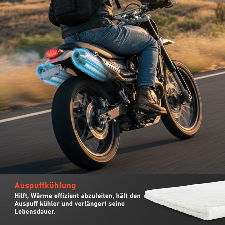Auspuff Dämmwolle 50x75 cm - 8 mm Stärke | Hitzebeständig bis 800 °C | Reduziert Auspuffgeräusche |
