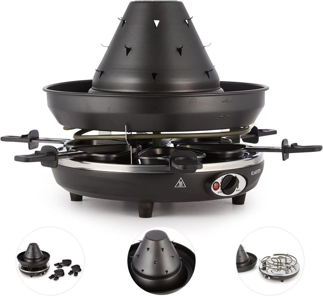 Klarstein Taste Volcano - Raclette, Tischgrill, Elektrogrill, Tartarenhut, 1500 Watt, stufenlos rege