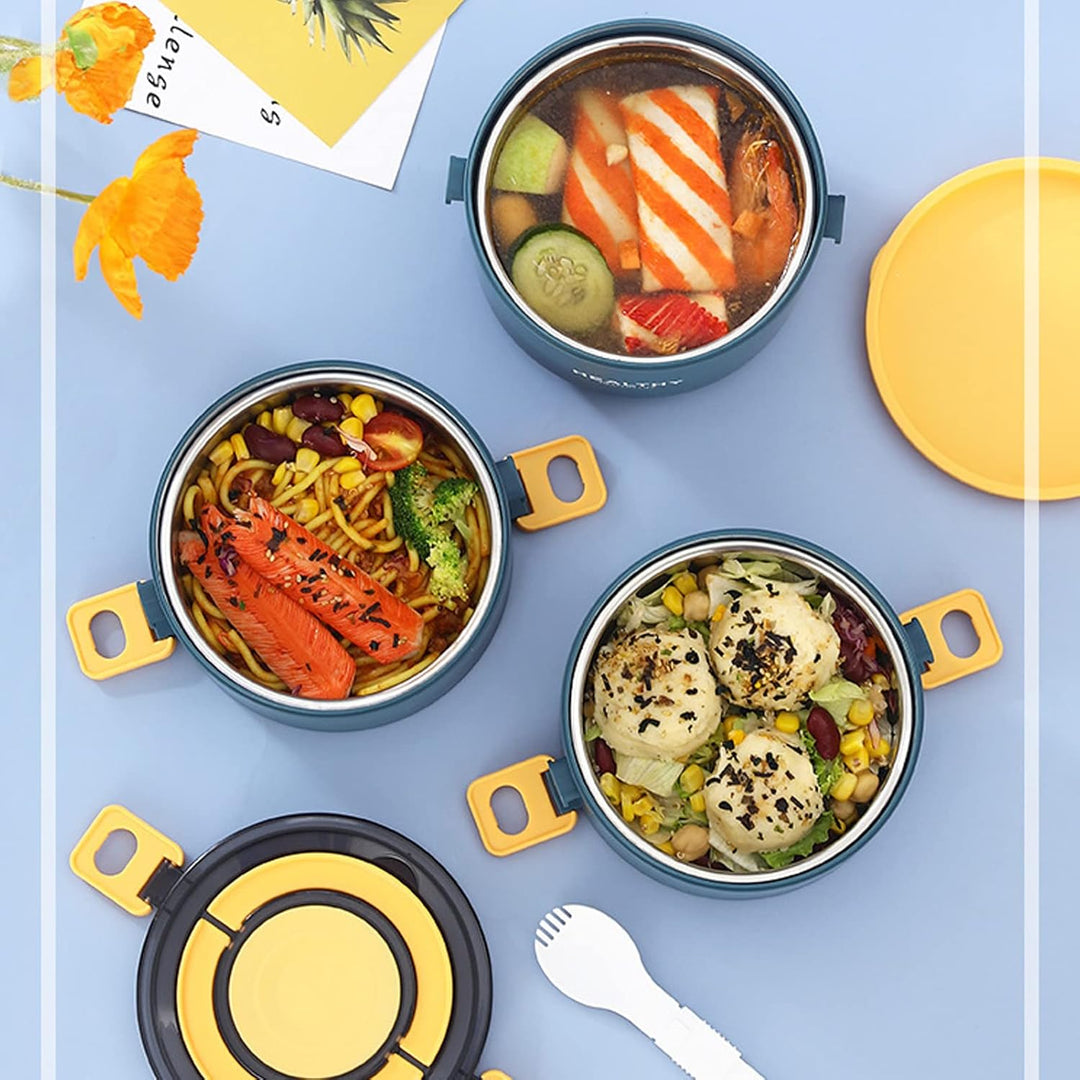 Qcwwy 3-lagige Lunchbox, Auslaufsichere, Vakuumisolierte Thermosbehälter für Heisses Mittagessen, Le