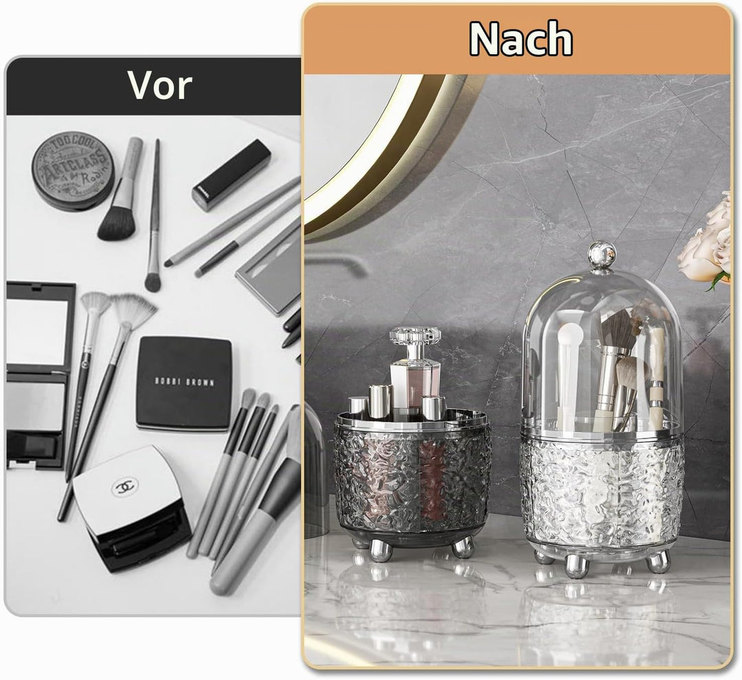 CHIRISEN Make-up-Pinselhalter mit Deckel, 360° Drehbarer Kosmetik-Organizer Mit Staubschutz, Ideal A
