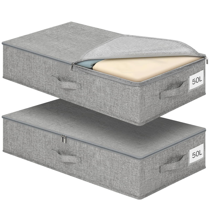 Romon Aufbewahrungsbox mit Deckel, 2 Stück 50L Unterbett Aufbewahrung und Organisation aus Verstärkt