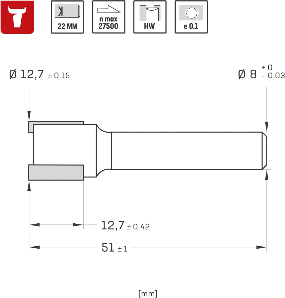 STIER Scharnierfräser D12,7 x L12,7 x S8 mm