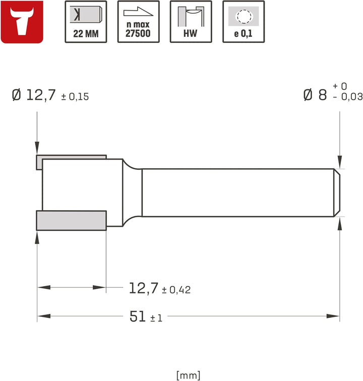 STIER Scharnierfräser D12,7 x L12,7 x S8 mm