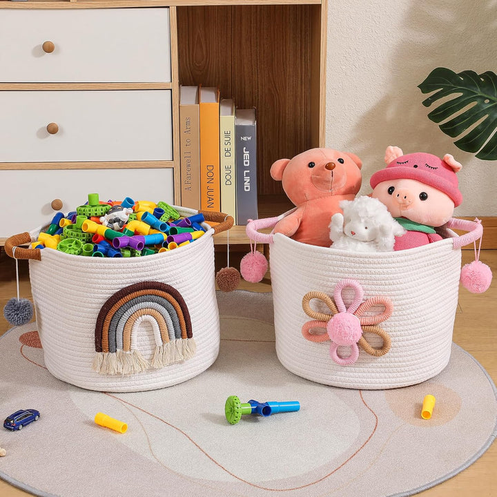 Aufbewahrungskörbe für Kinder, Baumwollkorb mit 3D Regenbogen Dekor, Korb für Wohnzimmer, Spielzeug-
