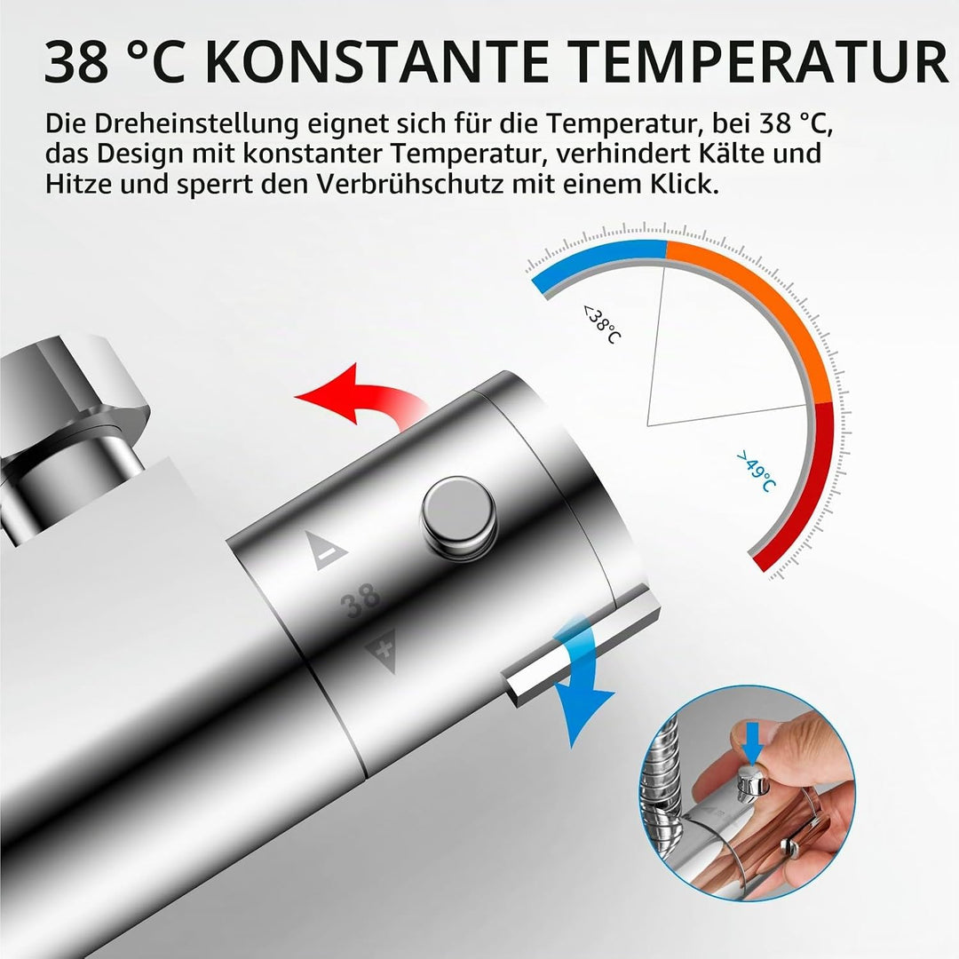 KOMIRO Duschsystem mit Thermostat, Duscharmatur mit Thermostat, 23 x 23 cm Regendusche, 5 Strahlarte