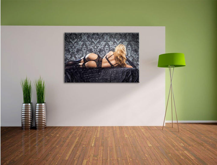 Pixxprint schöne Frau in sexy Dessous als Leinwandbild/Grösse: 100x70 cm/Wandbild/Kunstdruck/fertig