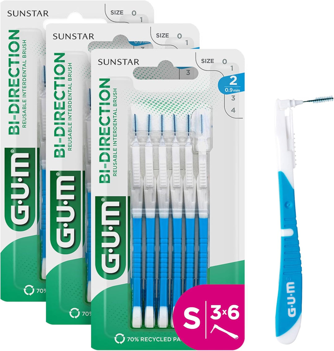 GUM BI-DIRECTION Dual Position Interdentalbürsten | Antibakterielle Borsten | 90-Grad-Positionierung