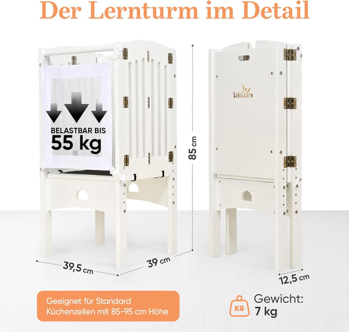 Lernturm ab 1 Jahr [FALTBAR] – Montessori Learning Tower, vormontiert, höhenverstellbar & extra sich