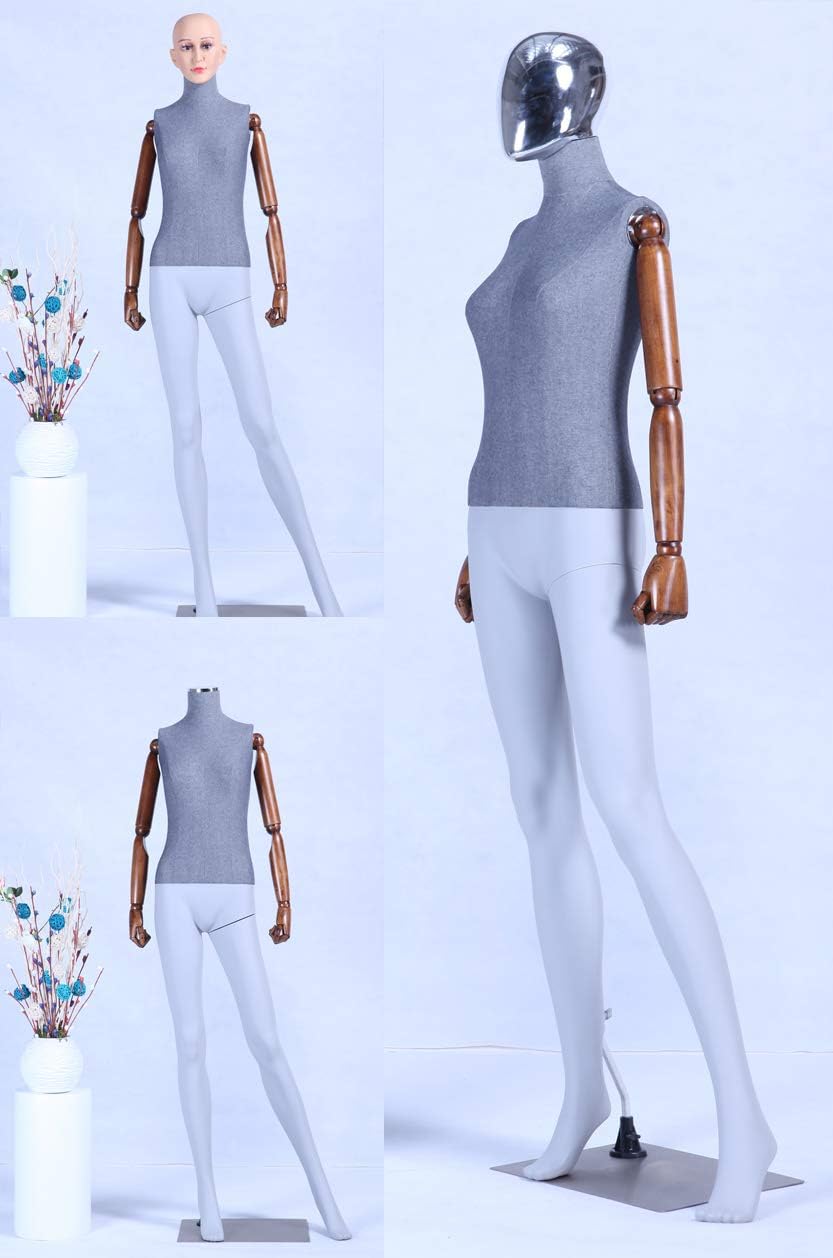 DF1-9D-MB Weiblich Stoffbezogener Oberkörper und Massive bewegliche holzarme schöne abstrakte Grau M