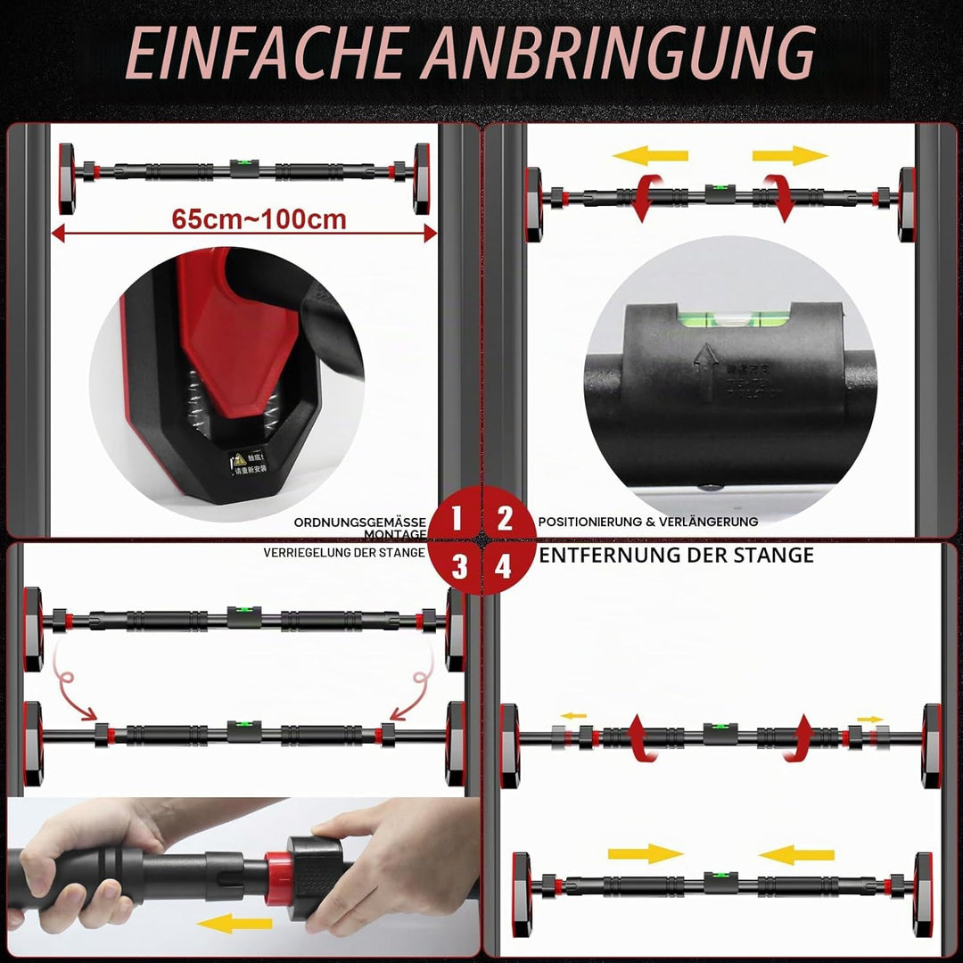 Klimmzugstange ohne Bohren Türrahmenmontage Liegestützstange Verstellbereich von 65 cm bis 100 cm Be
