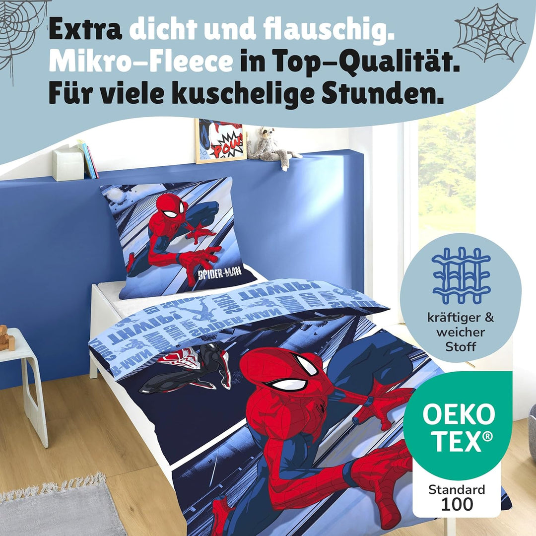 Spiderman Wende-Bettwäsche Set 135x200 80x80 cm · Winterbettwäsche in Biber Flanell Qualität aus 100