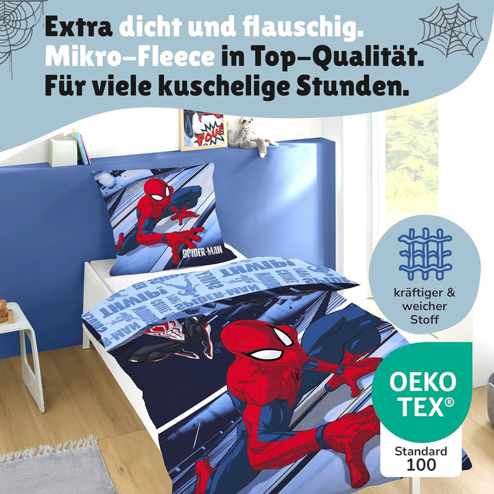 Spiderman Wende-Bettwäsche Set 135x200 80x80 cm · Winterbettwäsche in Biber Flanell Qualität aus 100