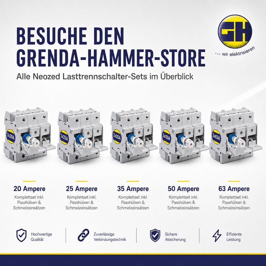 grenda-hammer® | Neozed Lasttrennschalter Set D02-3-polig Set mit Sicherungen und Passhülsen (Lasttr
