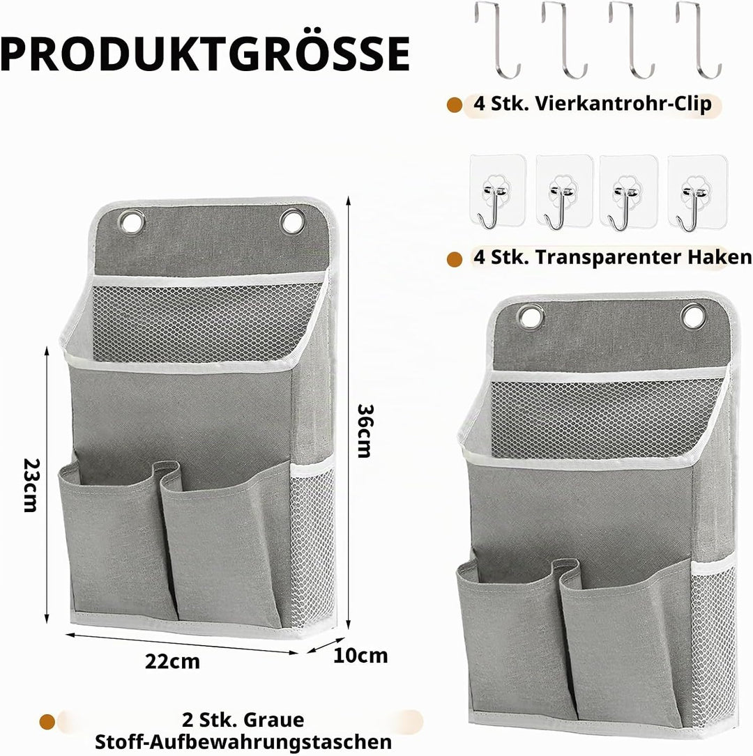 2 Stück Hängeorganizer Grau, Wandorganizer mit Taschen, Türregal Stoff Hängeaufbewahrung für Bad, Sc
