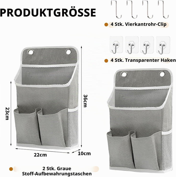 2 Stück Hängeorganizer Grau, Wandorganizer mit Taschen, Türregal Stoff Hängeaufbewahrung für Bad, Sc