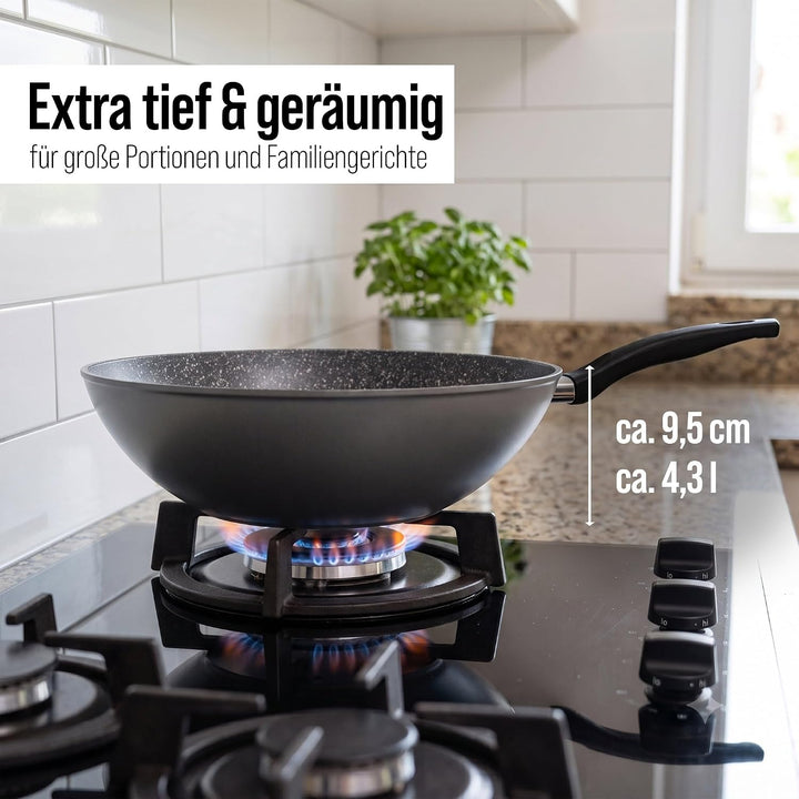 STONELINE Wok 30 cm, auch für öl- und fettfreies Braten, Wok Pfanne antihaft beschichtet mit echten