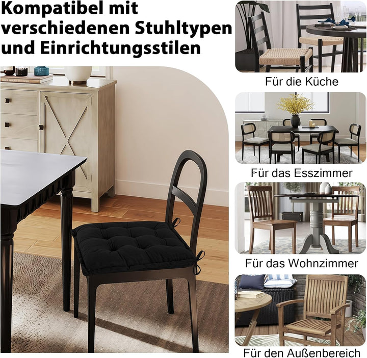 Indoor Sitzkissen Stuhl 2er Set – Komfortable Cordstoff-Sitzmatte Stuhlkissen mit Bändern, Hochwerti