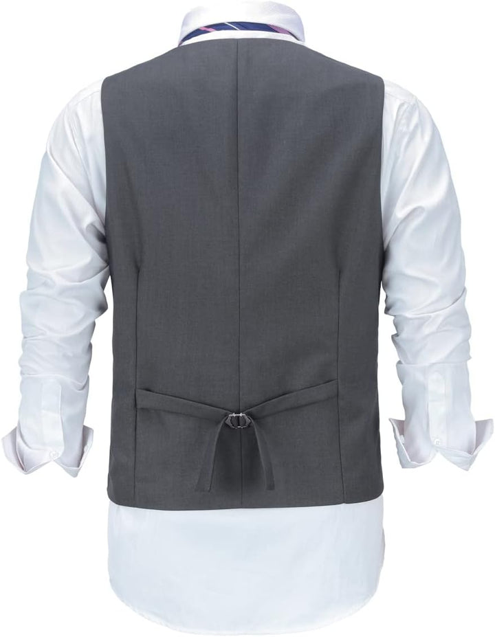 Allthemen Herren Weste V Ausschnitt Einreiher Gilet Slim Fit Business Anzugweste Western M Dunkelgra