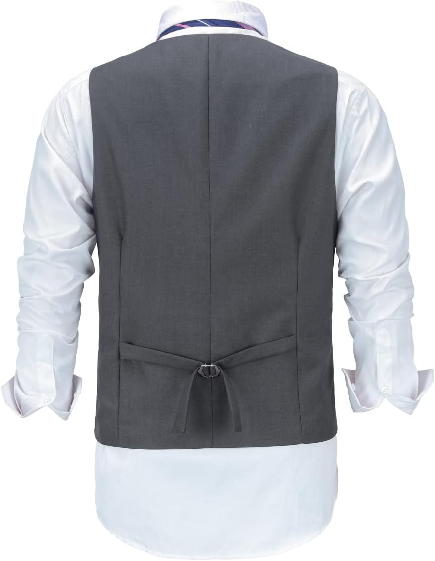 Allthemen Herren Weste V Ausschnitt Einreiher Gilet Slim Fit Business Anzugweste Western L Dunkelgra