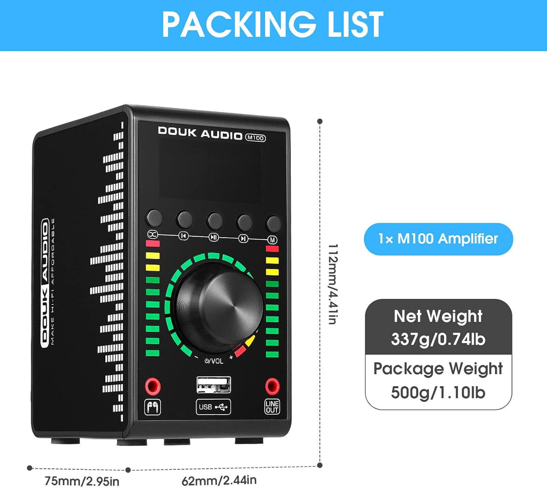 Douk Audio M100 Mini Verstärker, Bluetooth 5.0 Digitalverstärker mit USB DAC Coaxial/Optical Amplifi