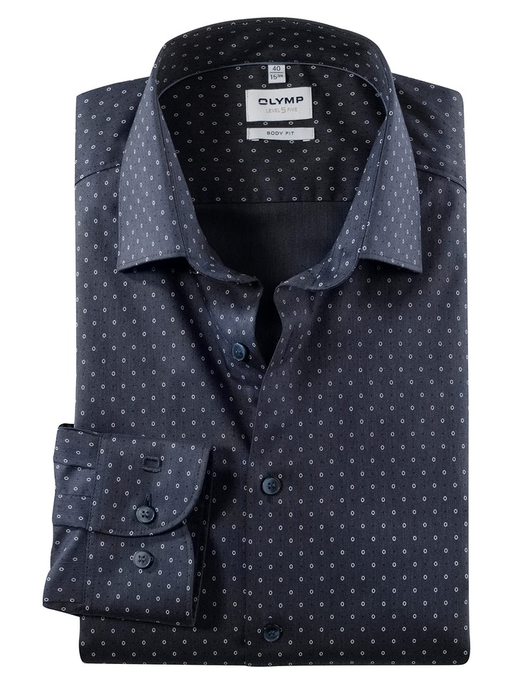 OLYMP Herren Businesshemd Level Five,Rotationsdruck,Body fit,New York Kent-2 44 Dunkelblau, 44 Dunke