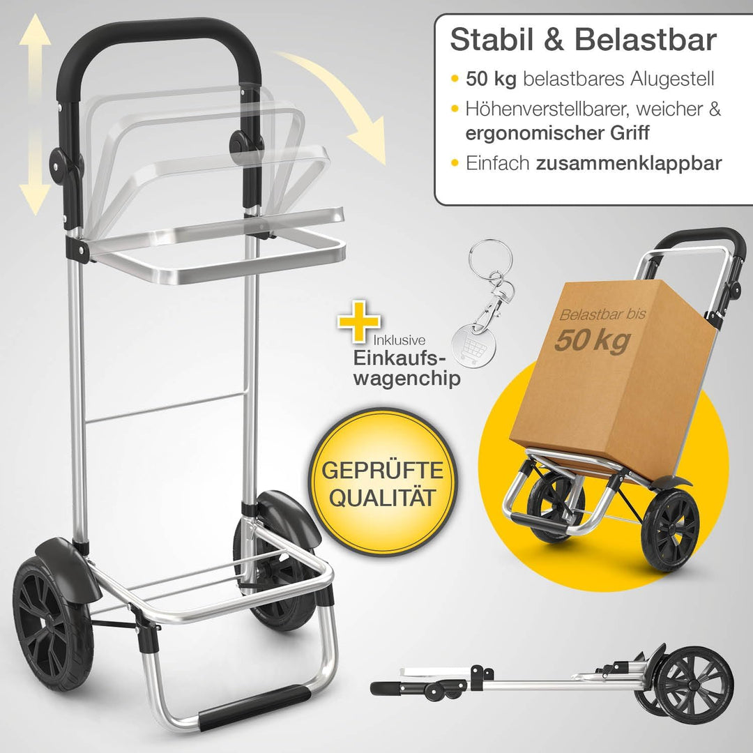 maxVitalis Einkaufstrolley klappbar, Einkaufswagen mit Kühlfach, 3in1 Trolley, Sackkarre & Umhängeta