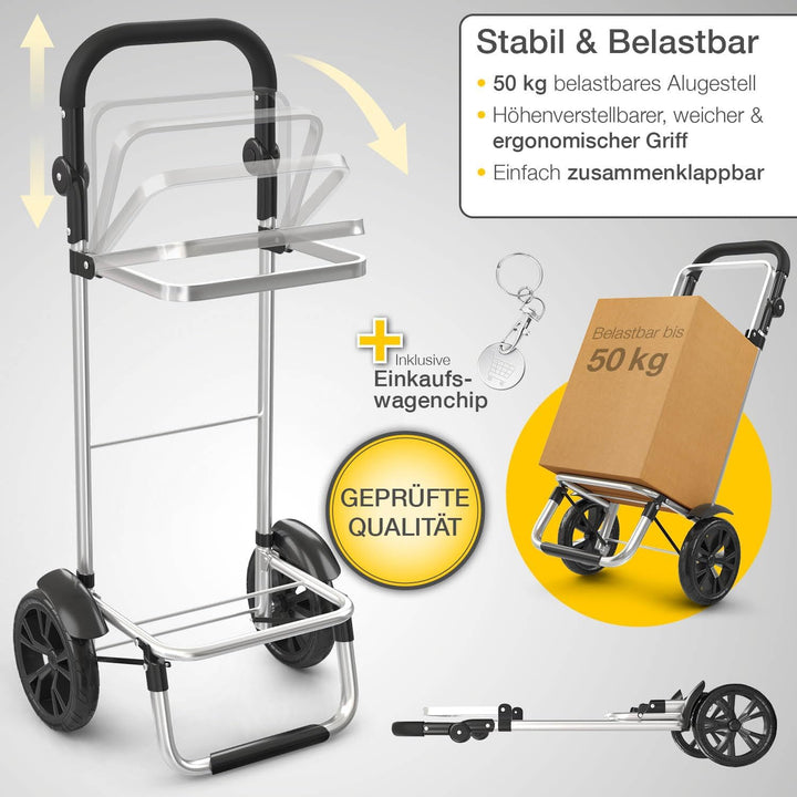 maxVitalis Einkaufstrolley klappbar, Einkaufswagen mit Kühlfach, 3in1 Trolley, Sackkarre &amp; Umhängeta