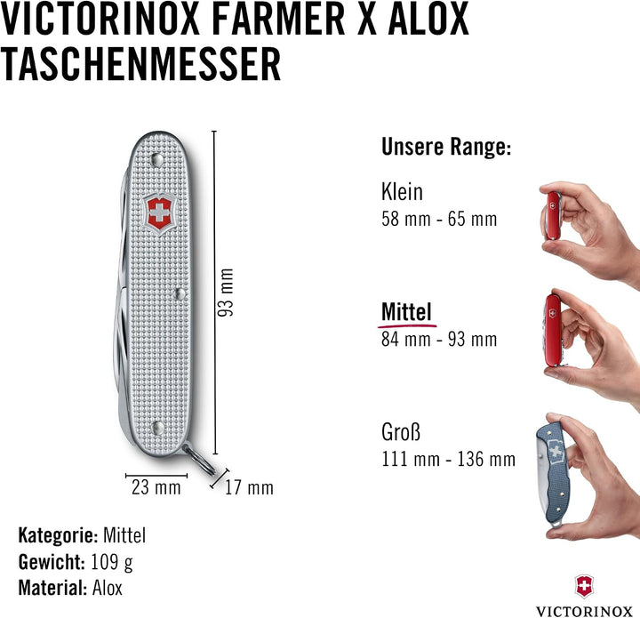 Victorinox, Taschenmesser, Farmer X Alox, 93 mm, silber (10 Funktionen, Klinge, Schraubendreher 3 mm