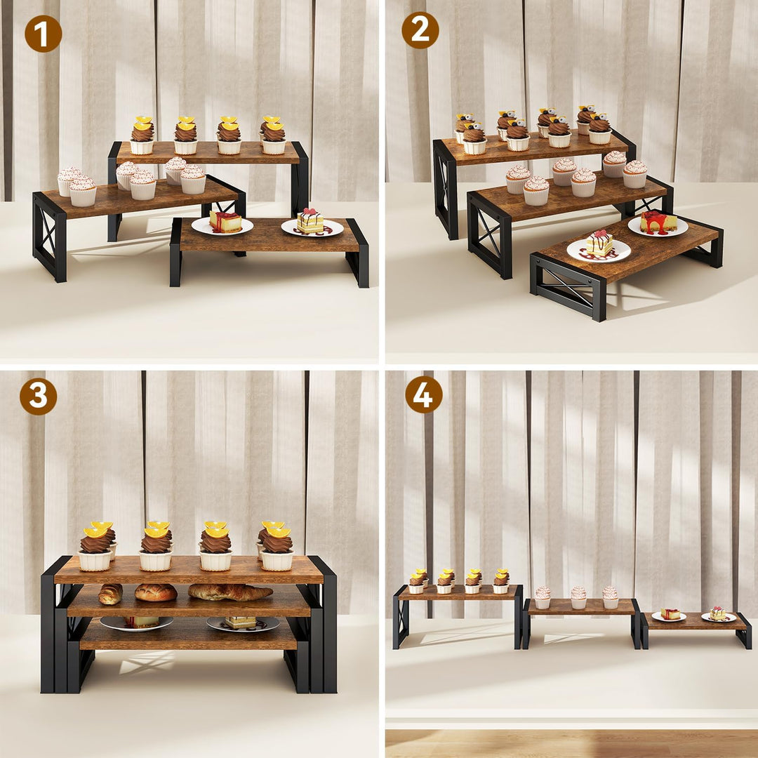 IBUYKE Display Ständer Holz,3er-Set,Tortenständer für Party,Braun TLJ019H | Cupcake Ständer Kuchenst