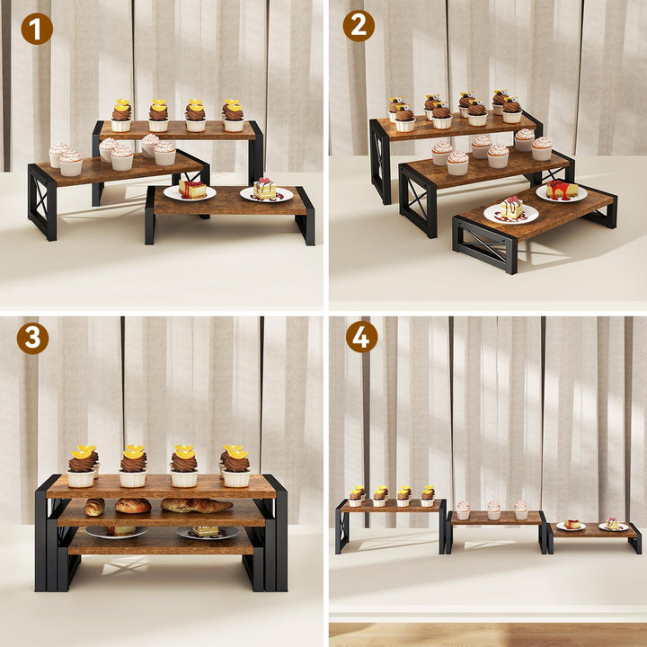 IBUYKE Display Ständer Holz,3er-Set,Tortenständer für Party,Braun TLJ019H | Cupcake Ständer Kuchenst