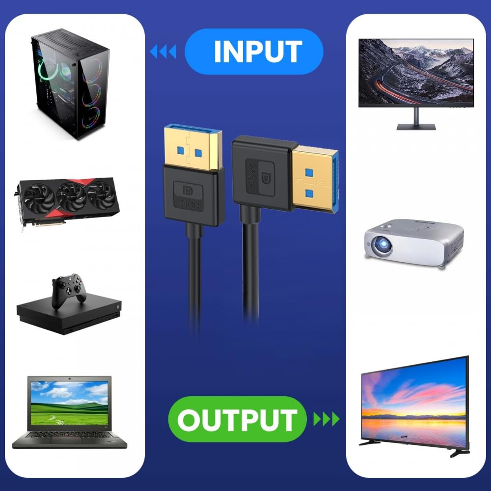 CY Cable Ultrafine links abgewinkeltes DisplayPort 1.4 DP auf DP Kabel 8K 60Hz Kabel Ultra-HD UHD 4K