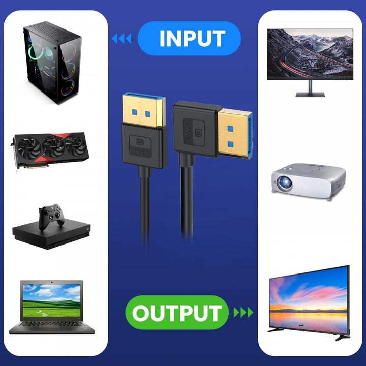 CY Cable Ultrafine links abgewinkeltes DisplayPort 1.4 DP auf DP Kabel 8K 60Hz Kabel Ultra-HD UHD 4K