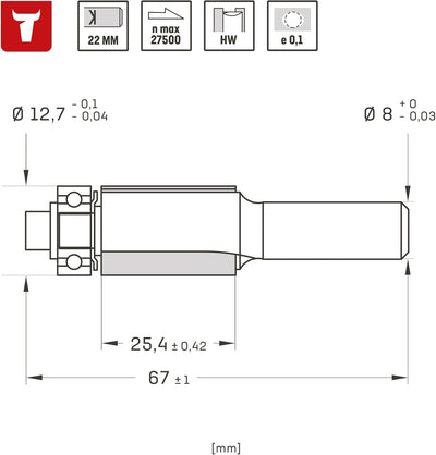 STIER Bündigfräser D12,7 x L25 x S8 mm HM (HW)