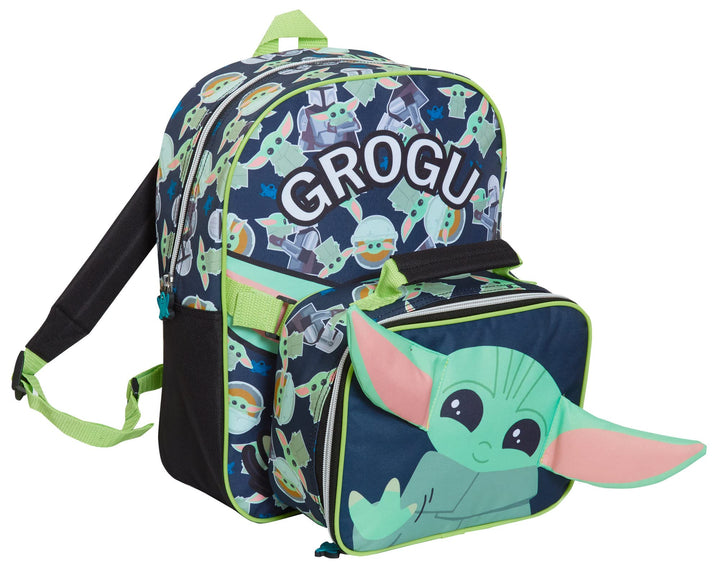 Rucksack mit Lunchtasche für Kinder, Motiv: Mandalorianer, Grogu Baby Yoda, passendes Schultaschen-S